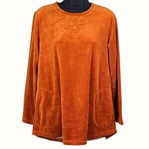 D&Co. Active Womens Long-Sleeve Orange Velour Pullover Top Size M w Pockets